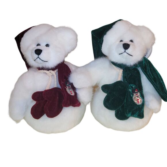 Unipak Teddy Bear Snowman Lot 2 White Weighted Plush Jointed 8" - Picture 1 of 13